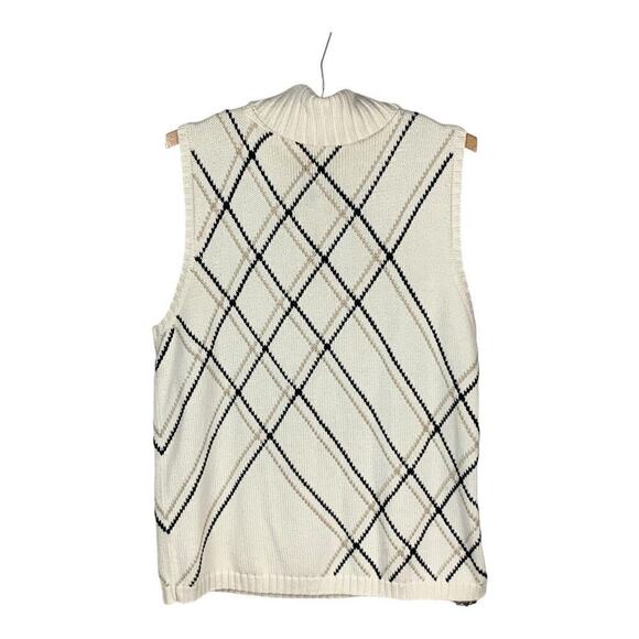 LizSport Cream Black Tan Argyle Sleeveless Turtleneck Sweater Size L - Picture 2 of 9